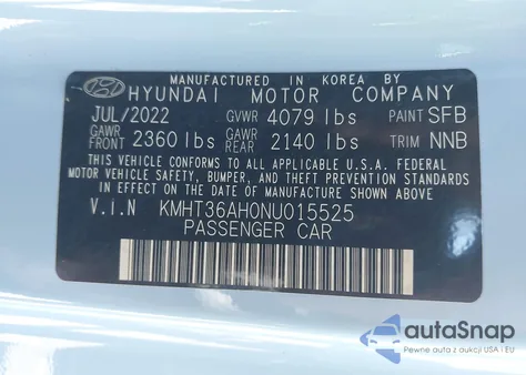 2022 Hyundai Veloster N from USA, damaged, VIN KMHT36AH0NU015525